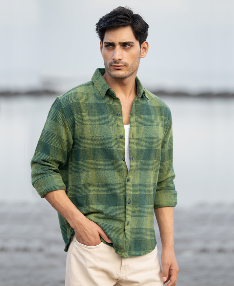 Green Structured Check Shirt.