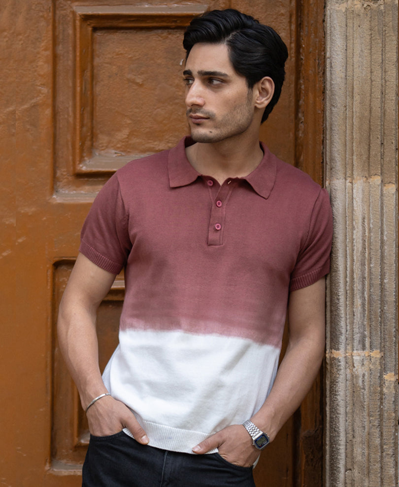 Brick Ombre Knit Polo T-Shirt