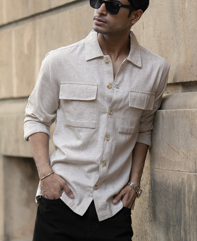 Natural Linen Double Pocket Shirt