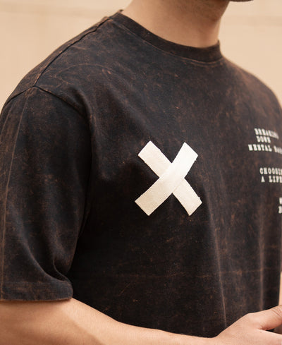 Dark Brown Washed Printed Oversized T-Shirt