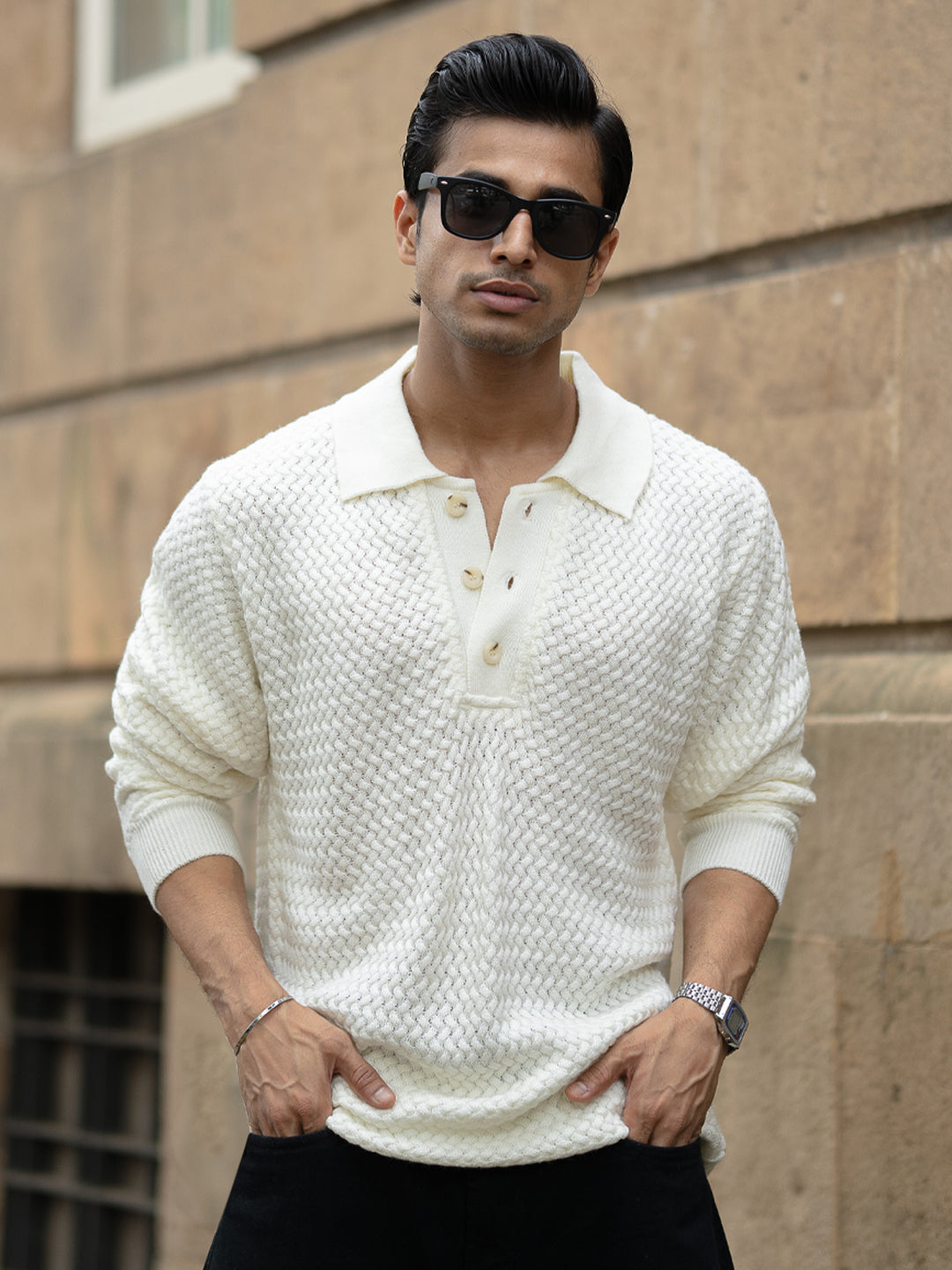 Off White Knit Polo Sweater