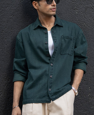 Dark Green Over Dyed Denim Shirt