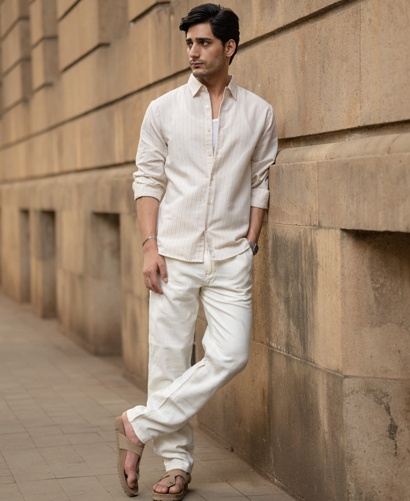 Mustard & Beige Linen Stripe Shirt