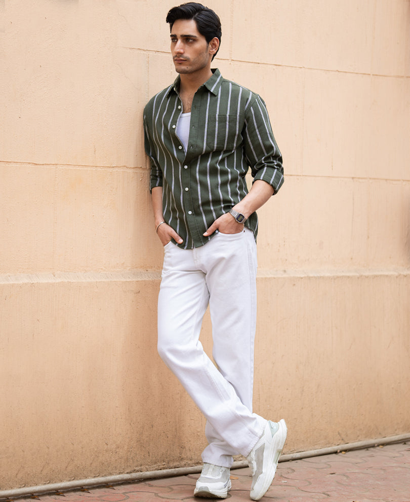 Olive Structure Stripe Shirt