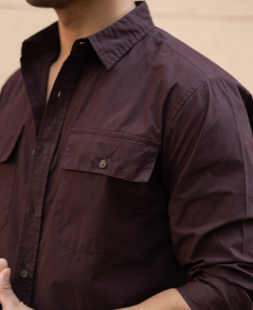 Wine Double Pocket Lightweight Shirt.