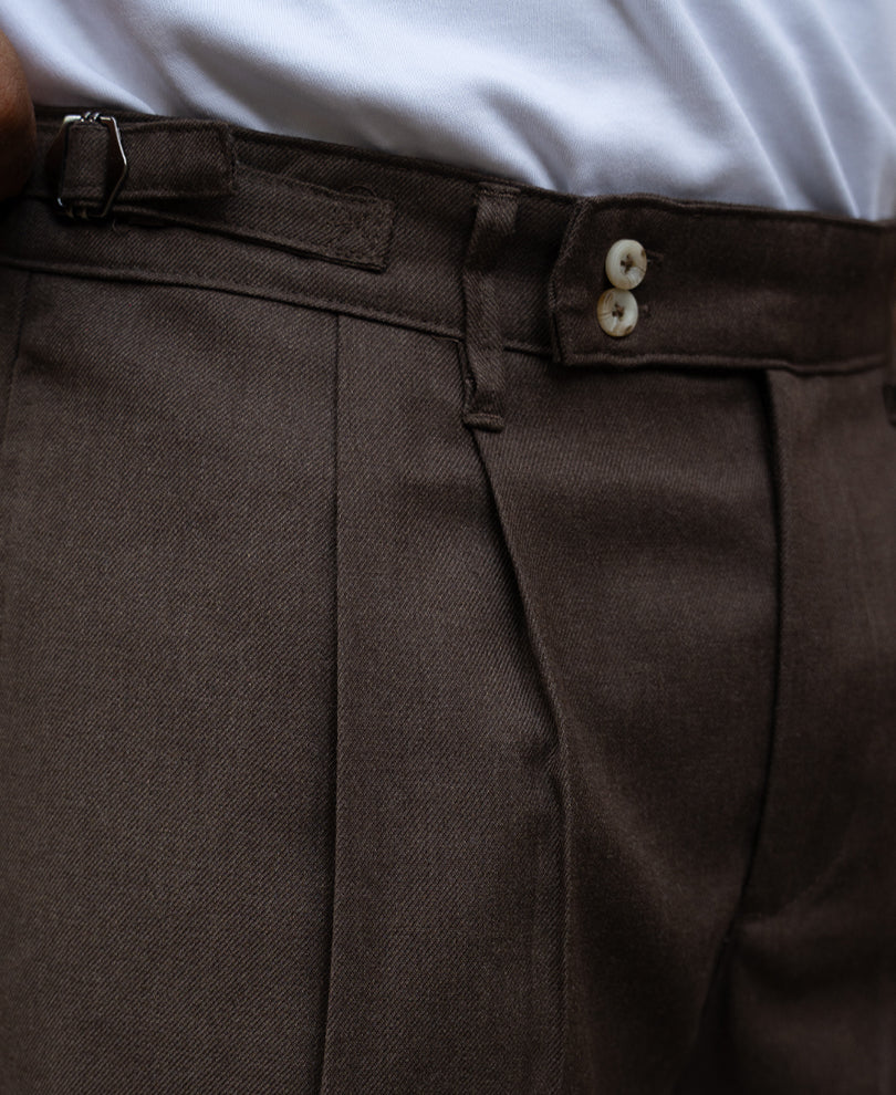 Brown Pleated Gurkha Pants