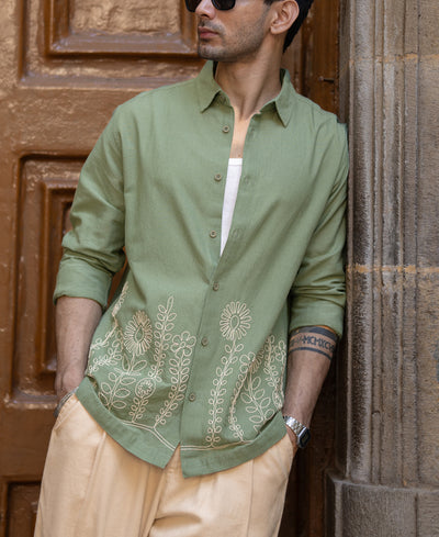 Green Embroidered Lightweight Shirt.