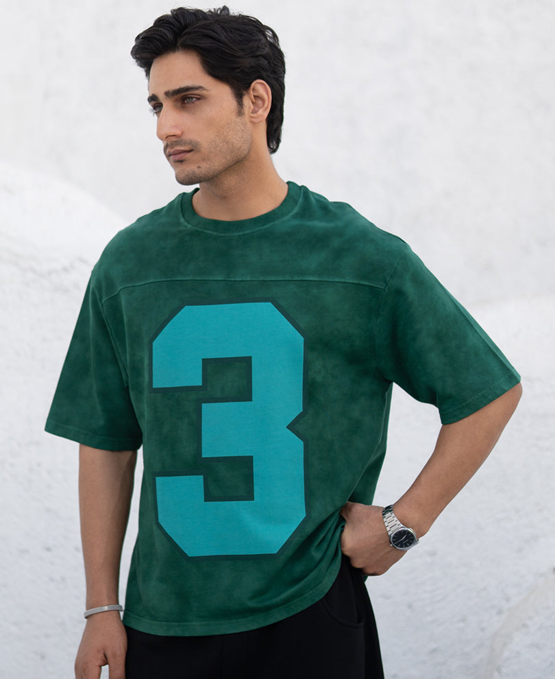Dark Green Washed Graphic T-Shirt.