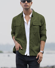 Olive Structured Zipper Overshirt