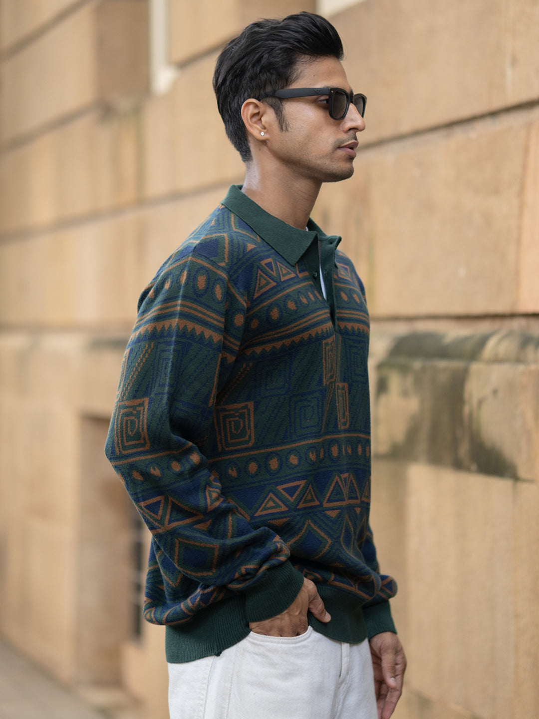 Multicolour Geometric Jacquard Knit T-Shirt