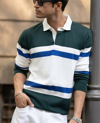 Olive And White Stripe Polo T-Shirt