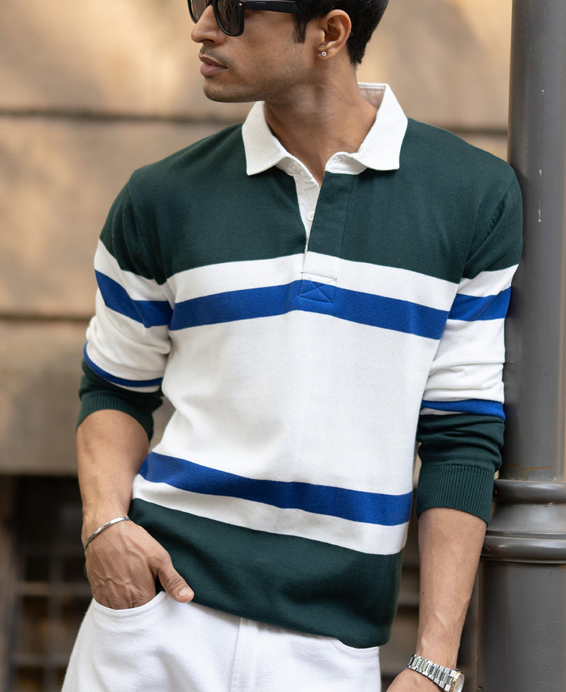 Olive And White Stripe Polo T-Shirt