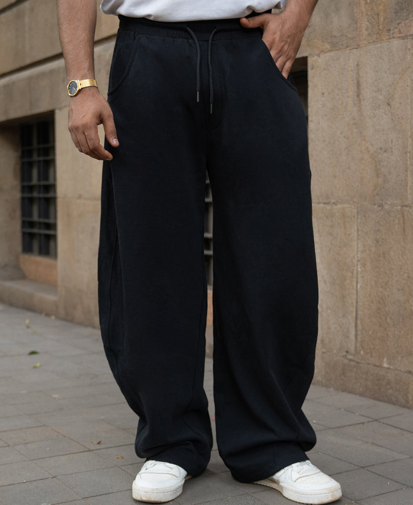 Black Barrel Fit Trackpants