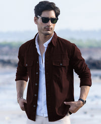 Wine Structured Overshirt With Pockets 100% Cotton