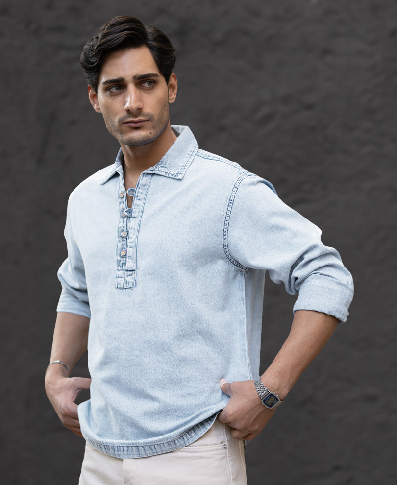 Light Blue Denim Kurta Shirt.