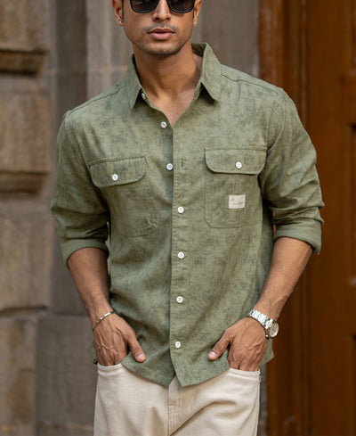 Green Printed Structure Shirt