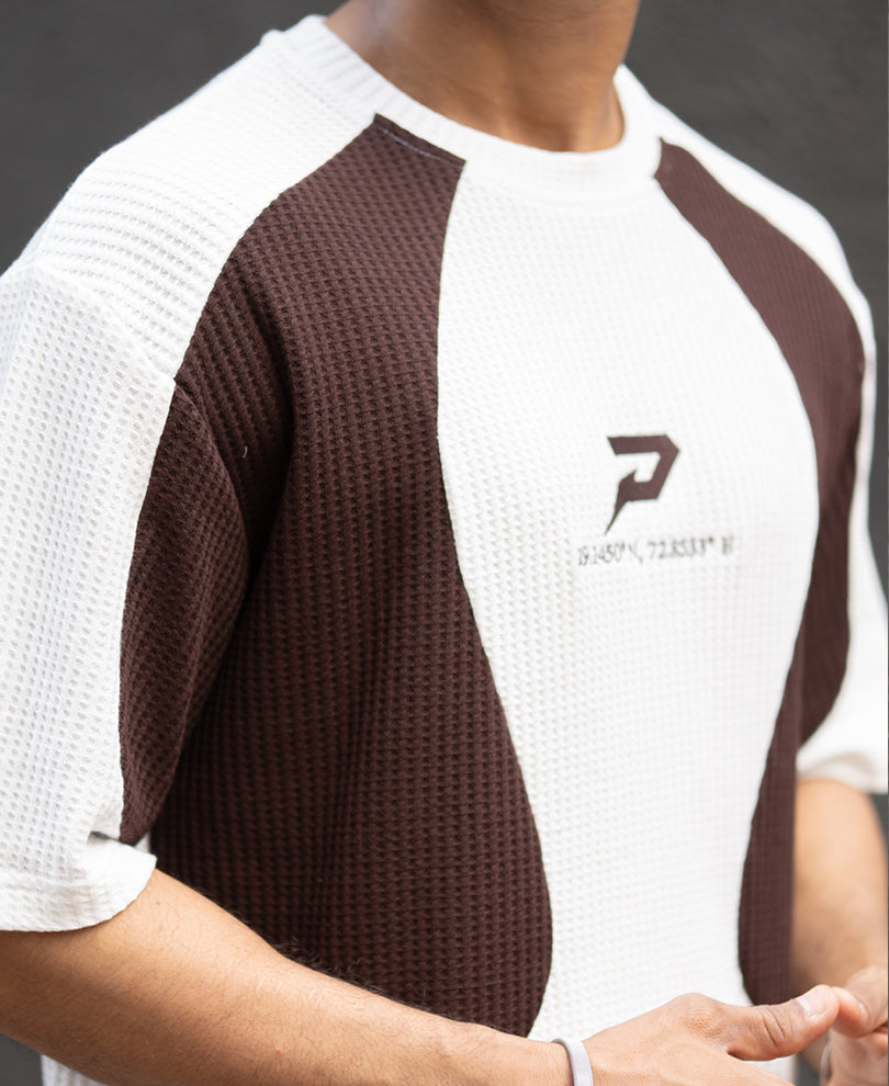 White Panelled Embroidered Tshirt.
