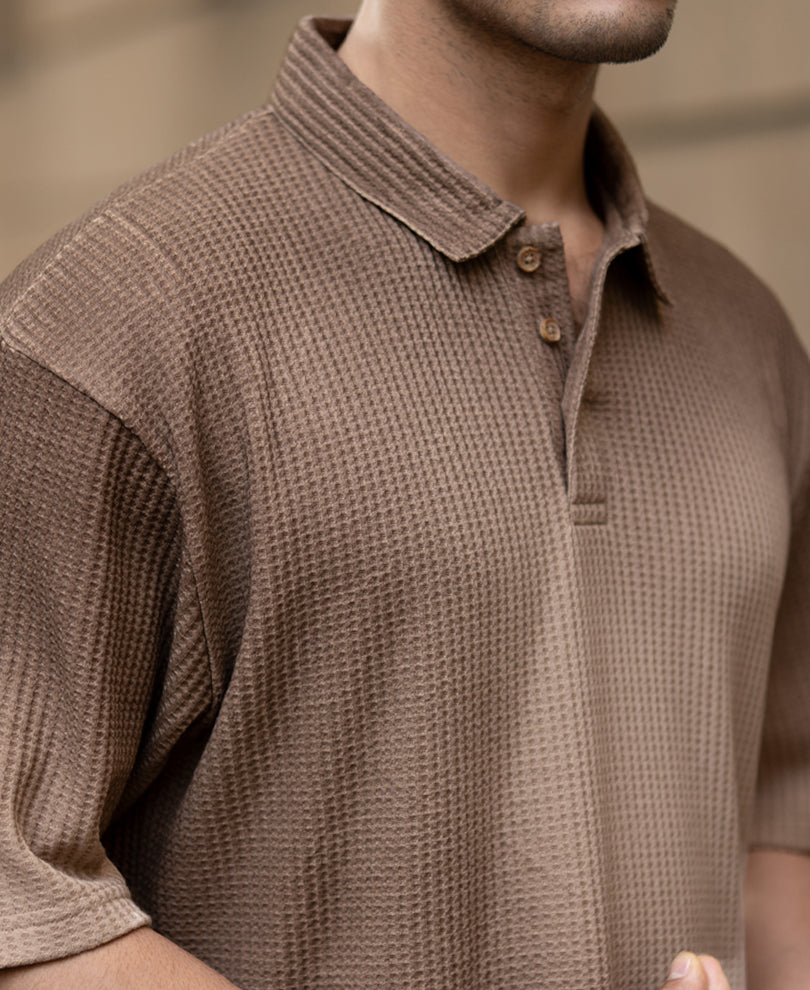 Dark Beige Sprayed Polo T-Shirt.
