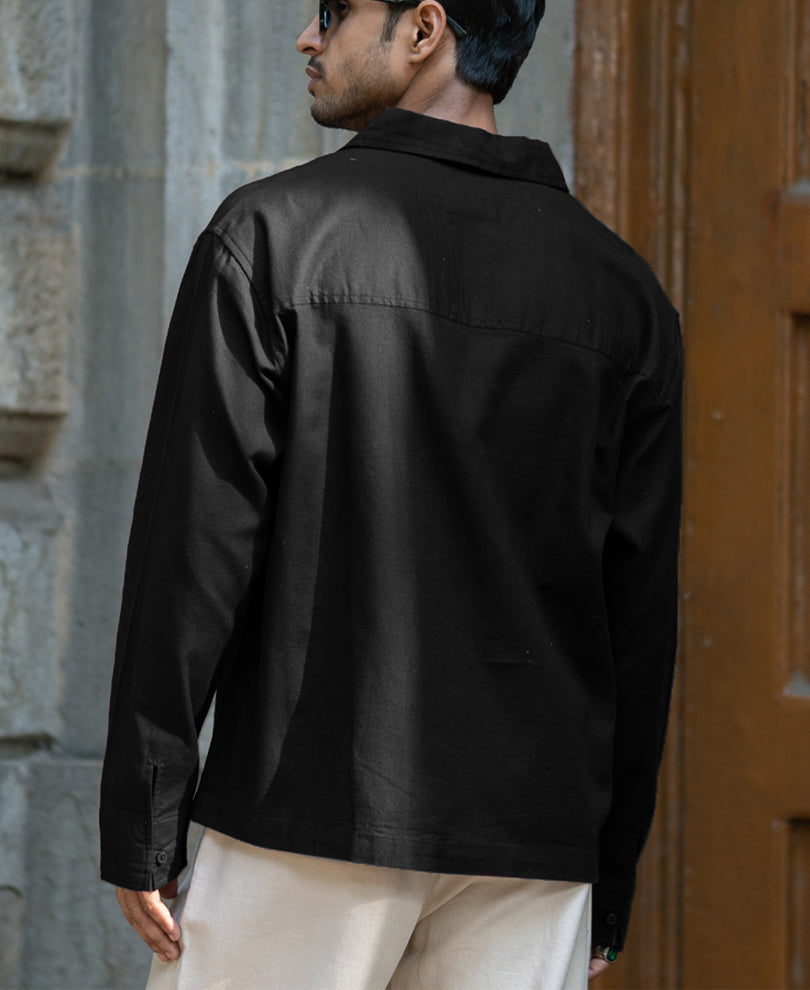 Black Lightweight Structured Kurta Shirt