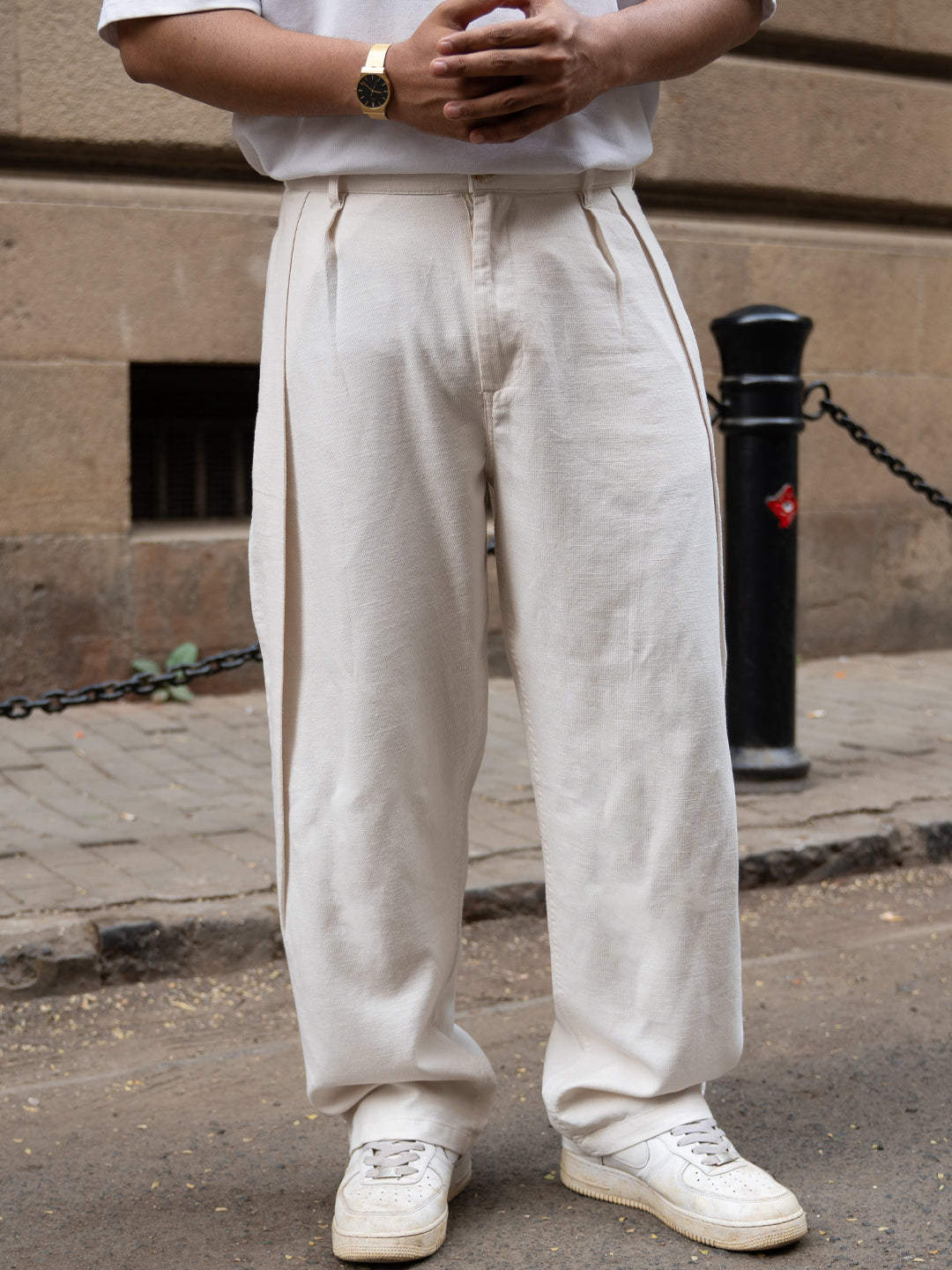 Light Beige Pleated Linen Pant