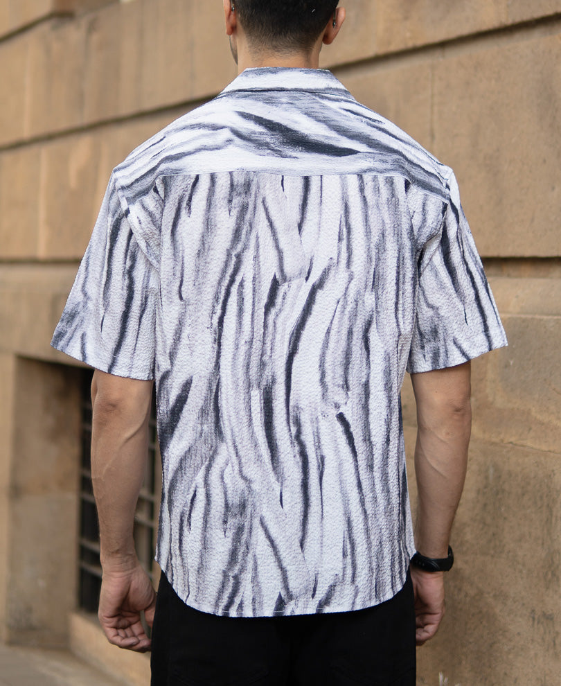 Grey Abstract Print Structured Shirt