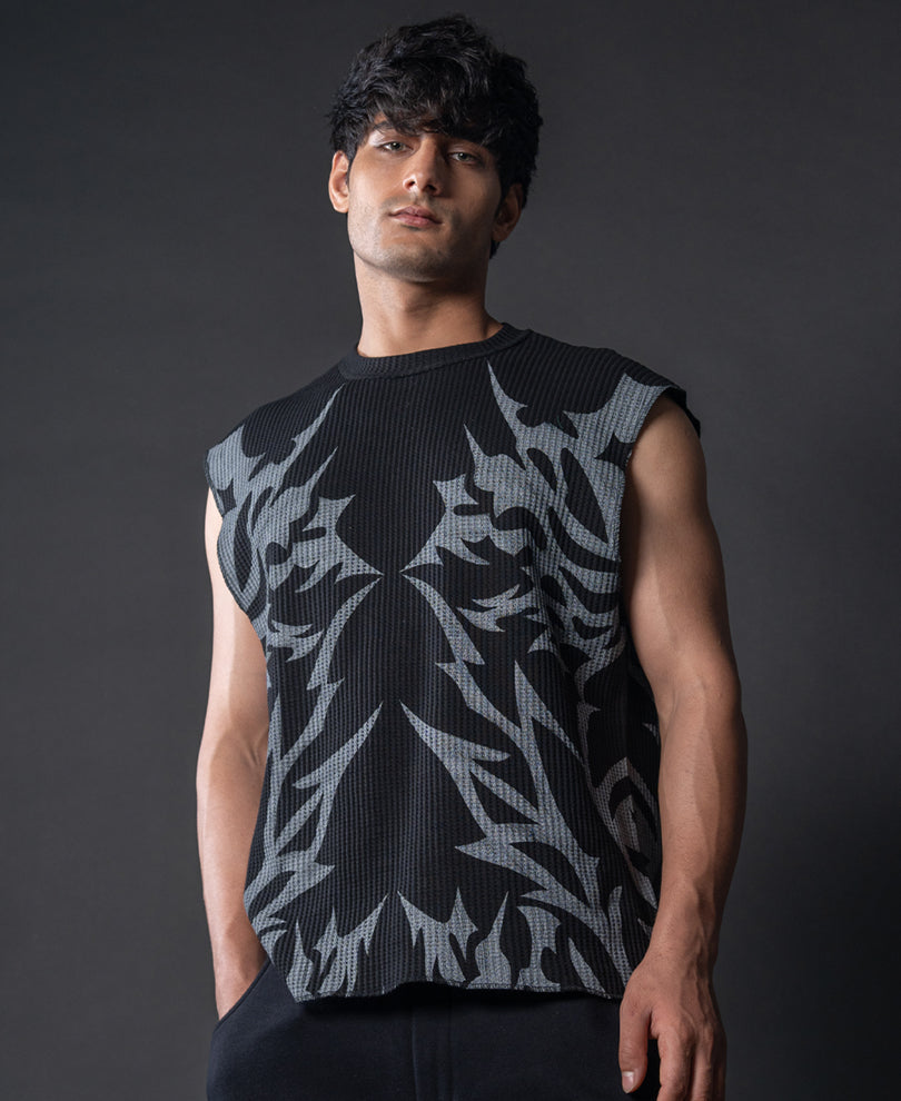 Black Grunge Print Vest.