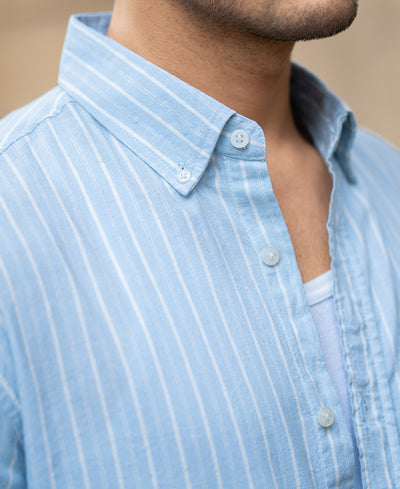 Light Blue Linen Stripe Shirt