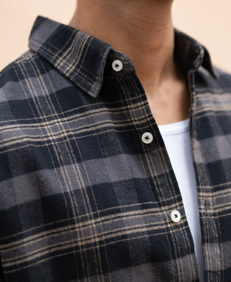 Grey Brushed Checked Shirt