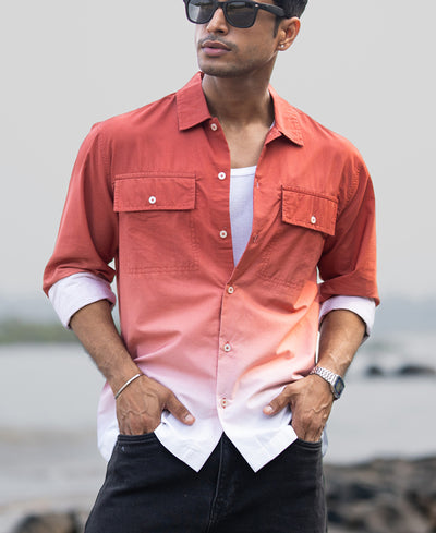 Orange Rust Ombre Pocket Shirt