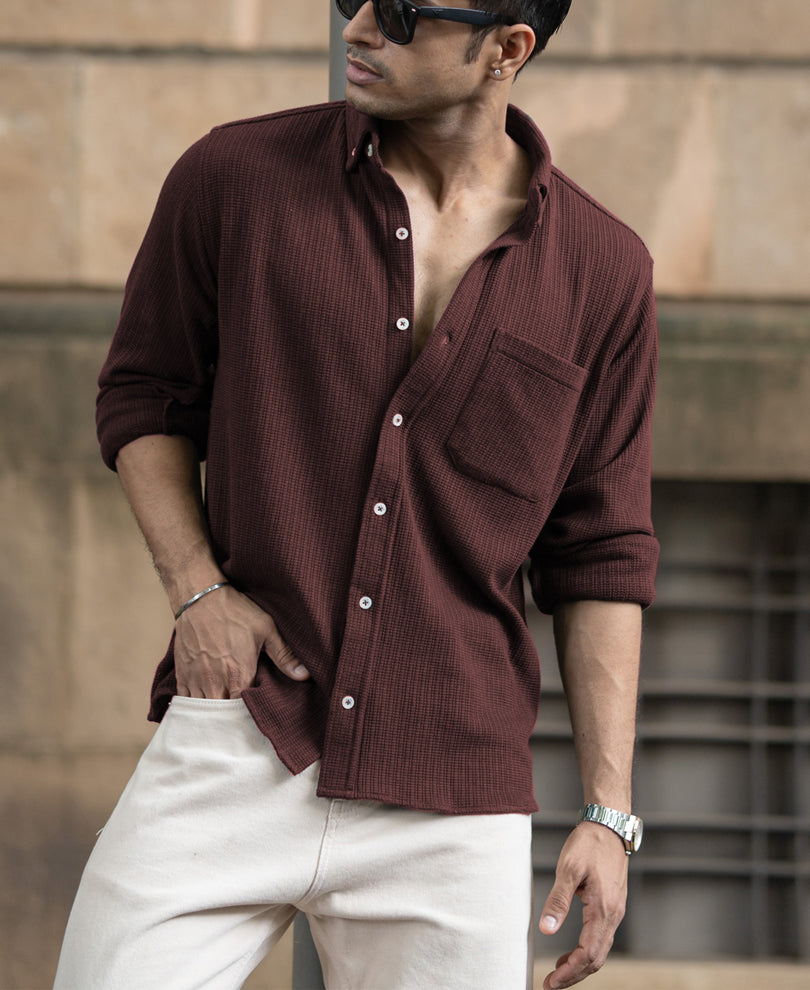 Coffee Structured Knit Shirt