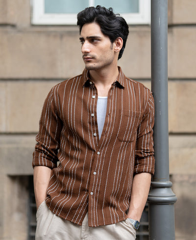 Brown Structure Stripe Shirt.