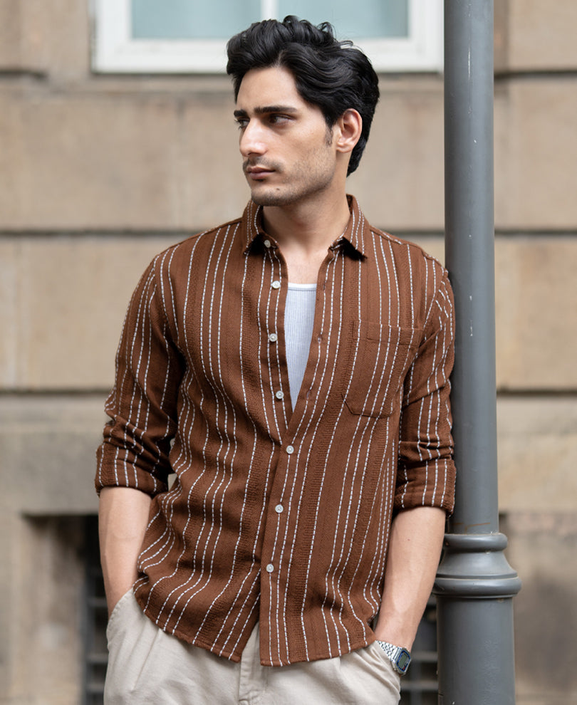 Brown Structure Stripe Shirt.