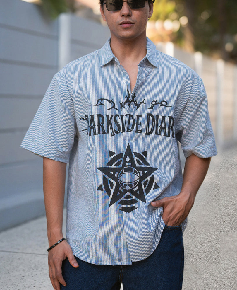 Goth Print Blue Stripe Shirt.