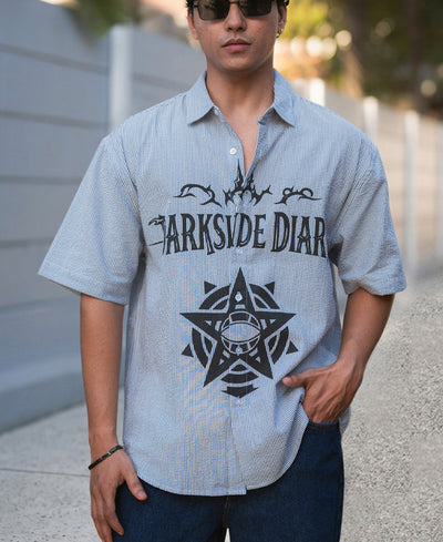 Goth Print Blue Stripe Shirt.