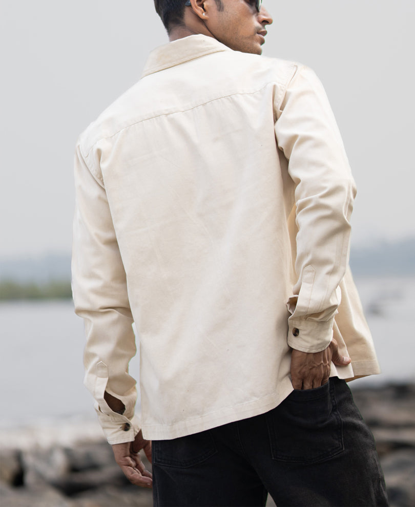 Light Beige Structured Zipper Overshirt