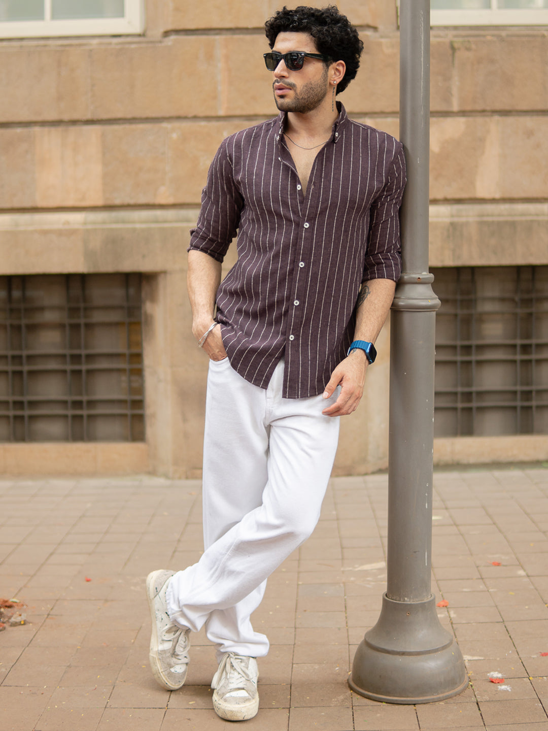 Brown Flowy Striped Shirt
