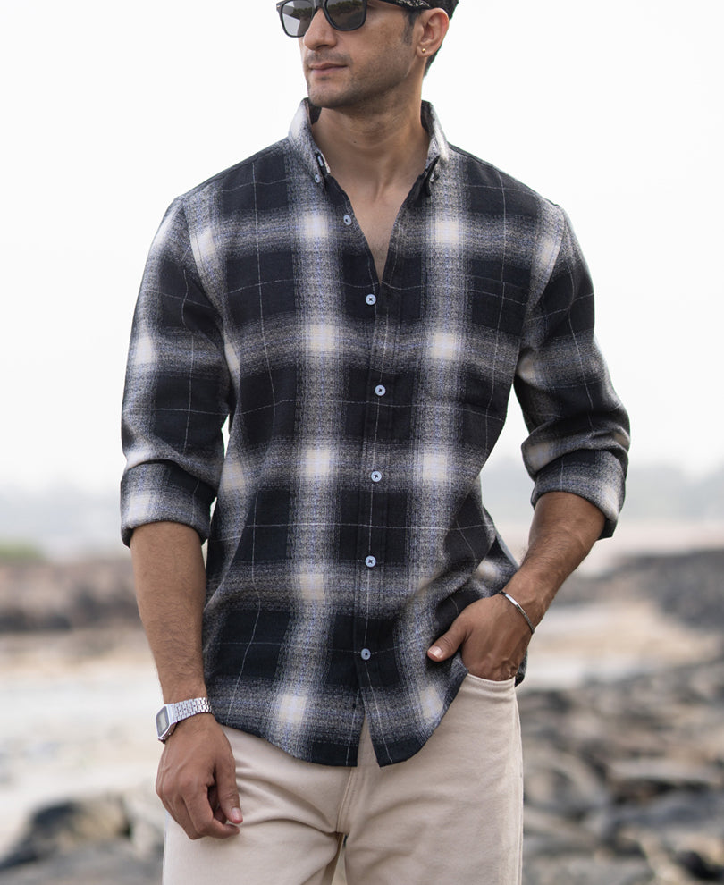 Black Structured Button Down Shirt