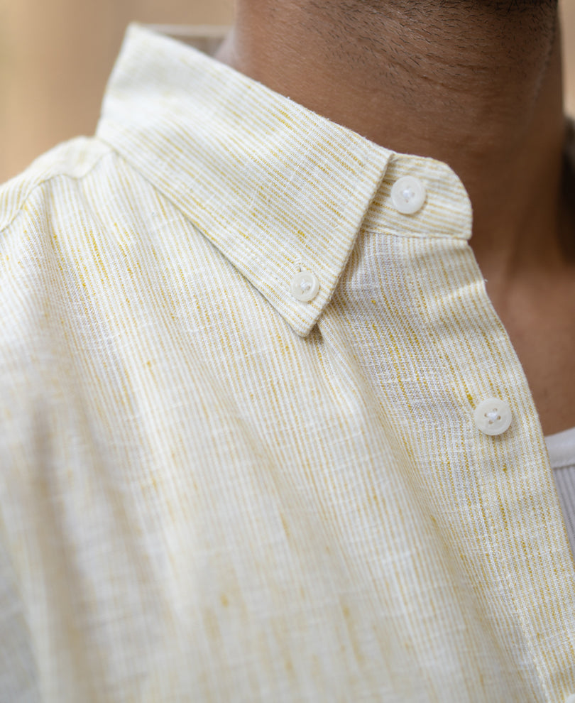 Pale Yellow Slub Stripe Shirt.
