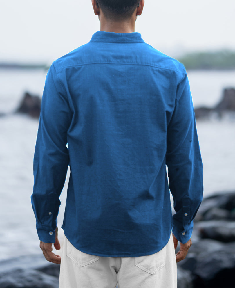 Cerulean Blue Linen Blend Shirt