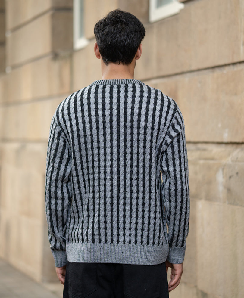 Grey And Black Cable Knit Sweater