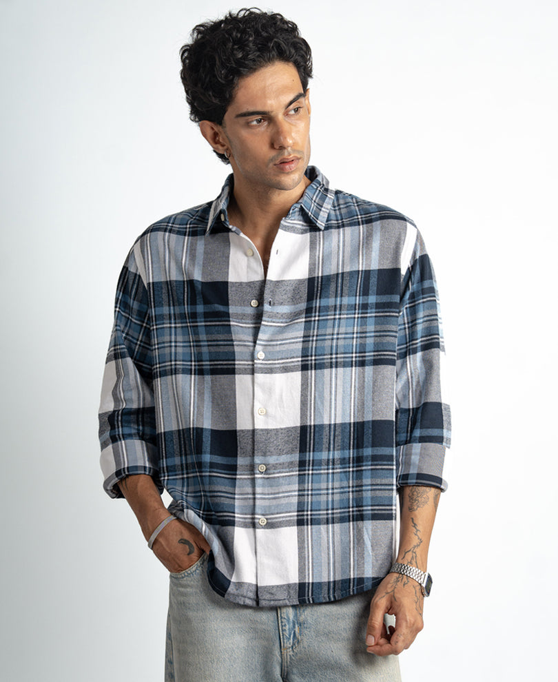 Blue Macro Checks Shirt 100% Cotton