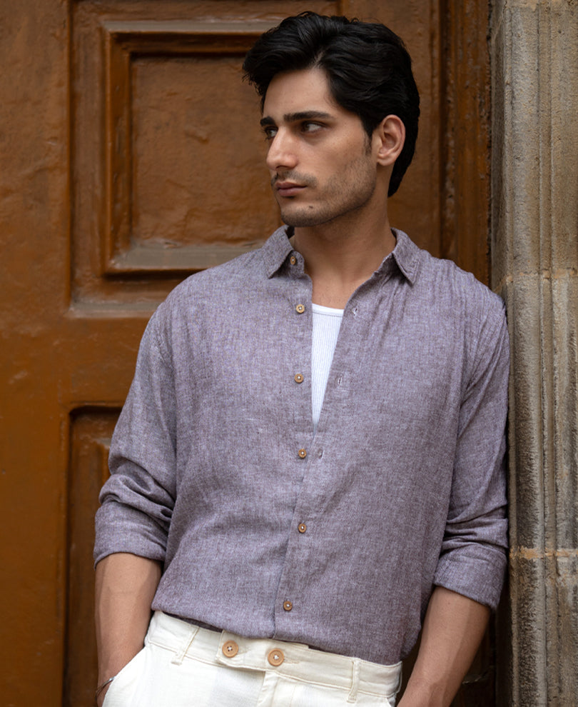 Brown Linen Blend Slub Shirt