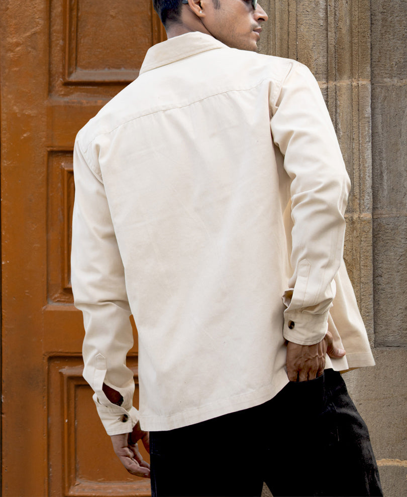Light Beige Structured Zipper Overshirt