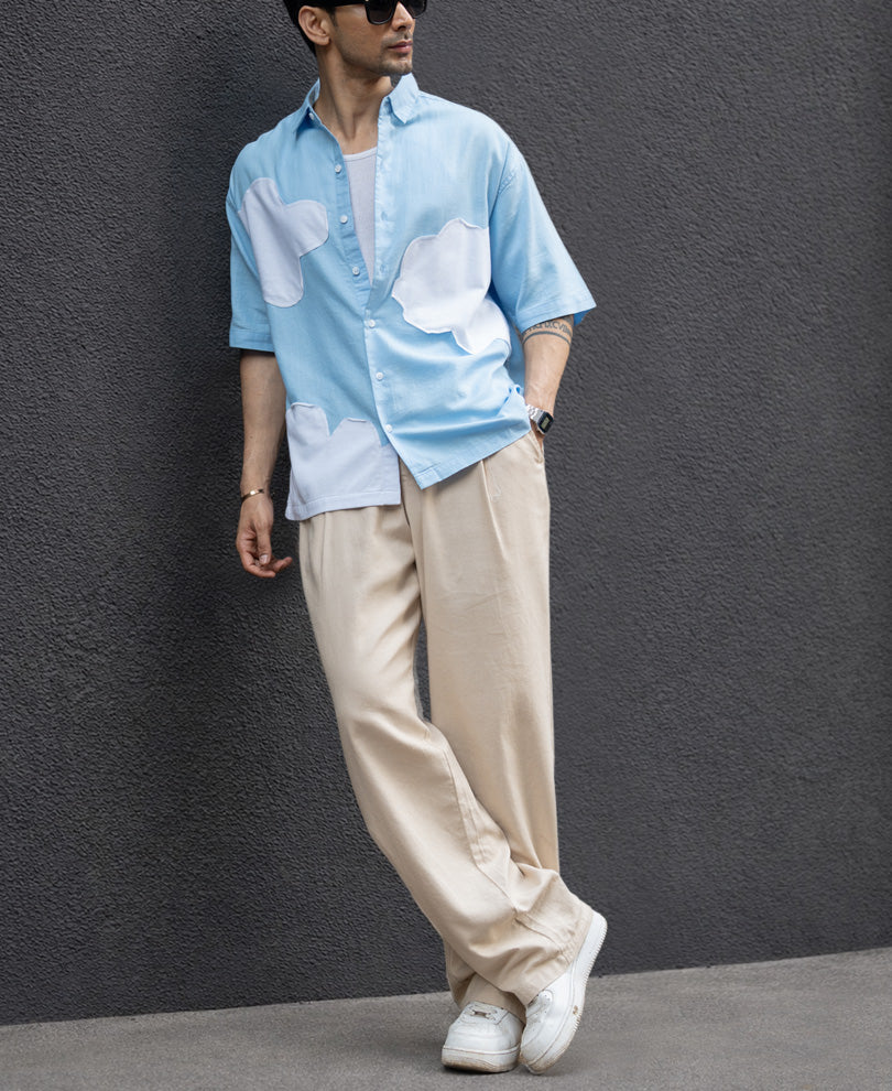 Sky Blue Cloud Applique Shirt.