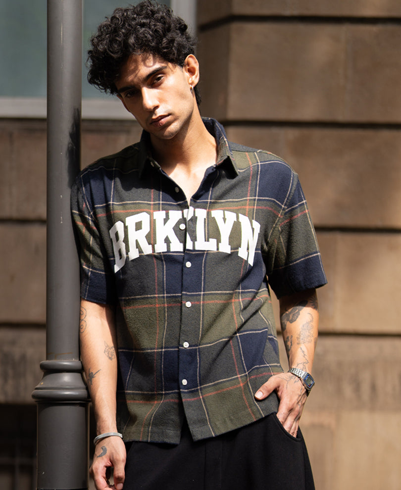 Olive Printed Checks Shirt
