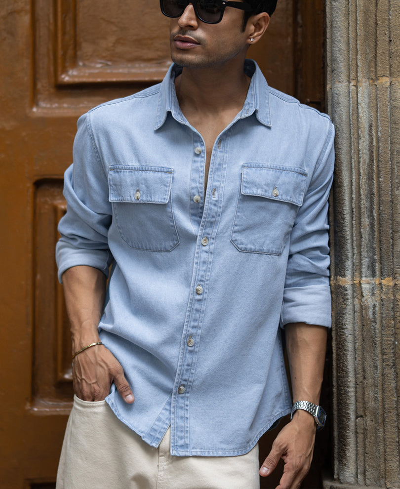 Blue Washed Denim Double Pocket Shirt
