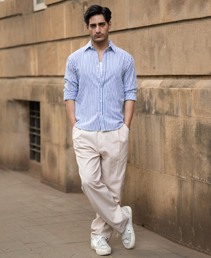 Blue Lightweight Regular Fit Stripe Shirt.
