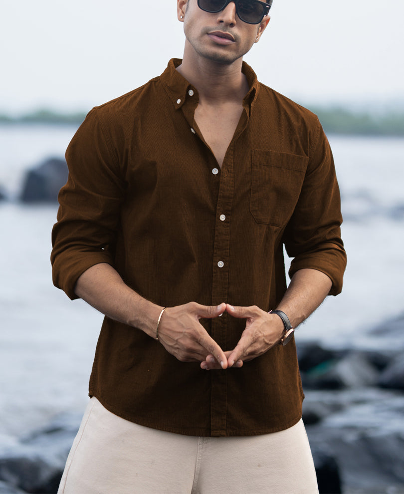 Tan Brown Corduroy Buttondown Shirt