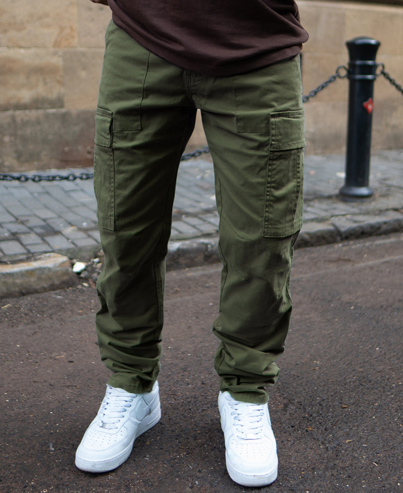 Olive Cotton Cargo Pants.