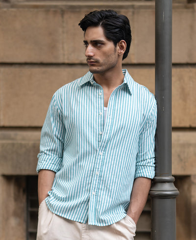 Teal Green Cotton Stripe Shirt